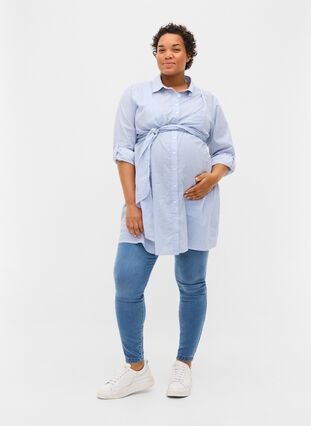 Robe chemise de grossesse en coton, Blue Stripe, Model image number 3