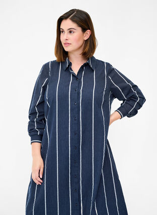 Robe chemise longue à rayures en coton, N.Sky w.White Stripe, Model image number 2