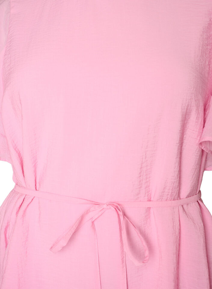 Enkellange jurk met vlindermouwen en strikceintuur, Roze, Packshot