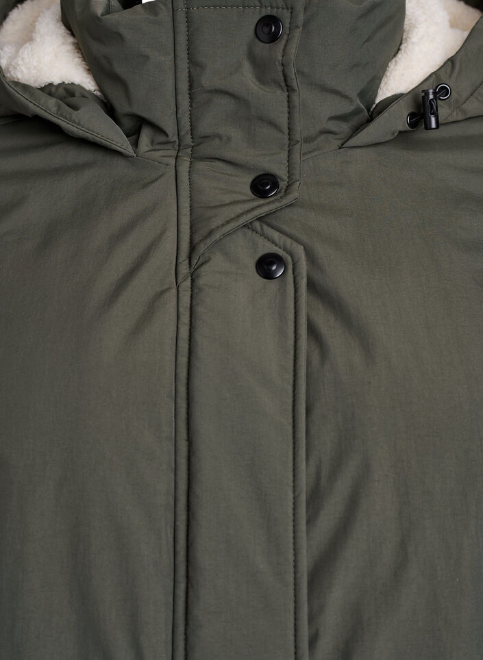 Lichtgewicht gewatteerde parka met teddy gevoerde capuchon, Groen, Packshot image number 2