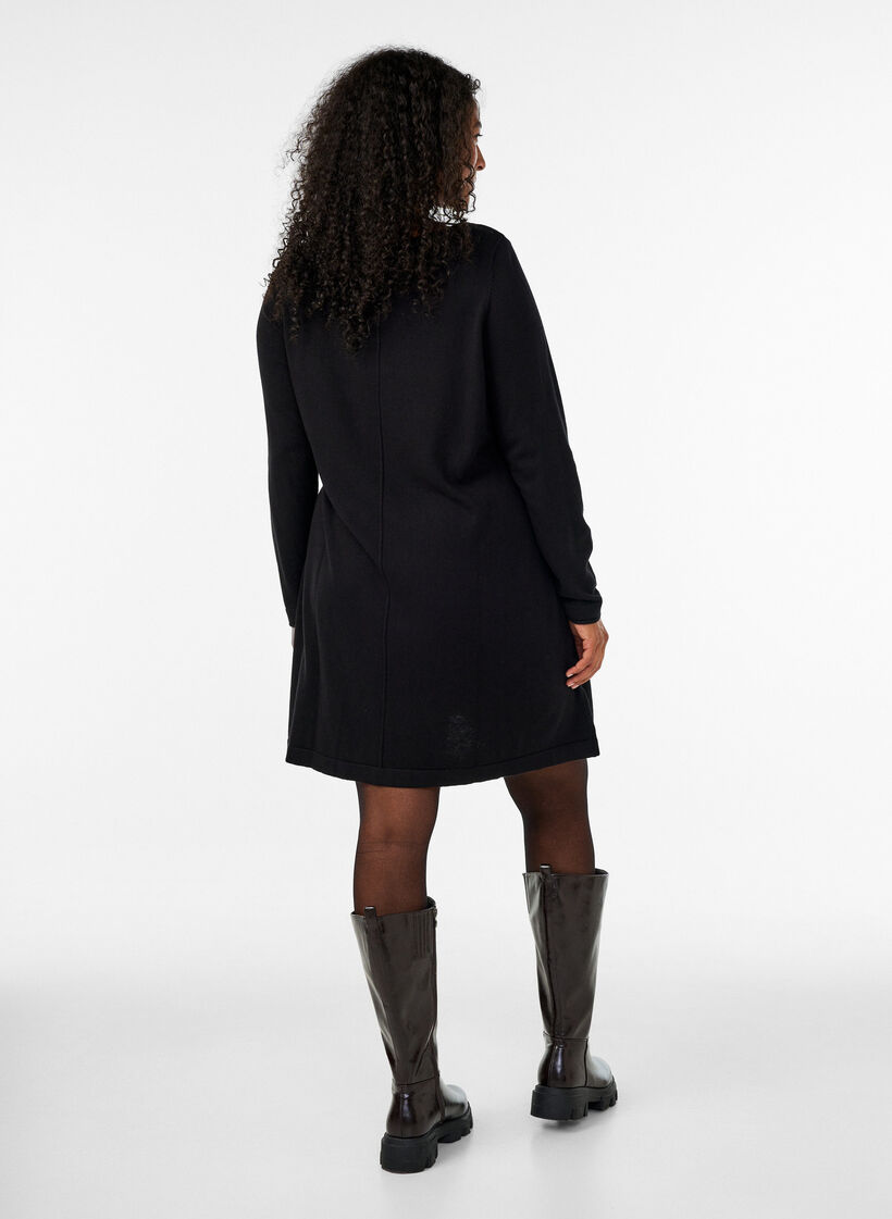 Robes tricot&eacute;es en m&eacute;lange coton-viscose, Noir, Model image number 2