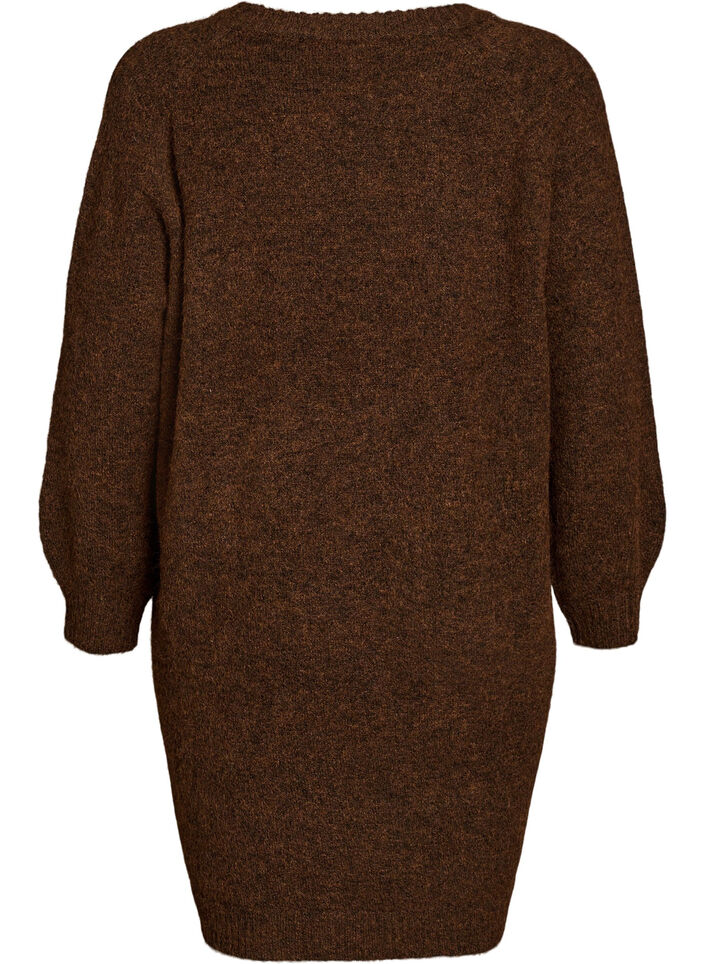Jumper jurk met grote bloem applicatie, Bruin, Packshot image number 1