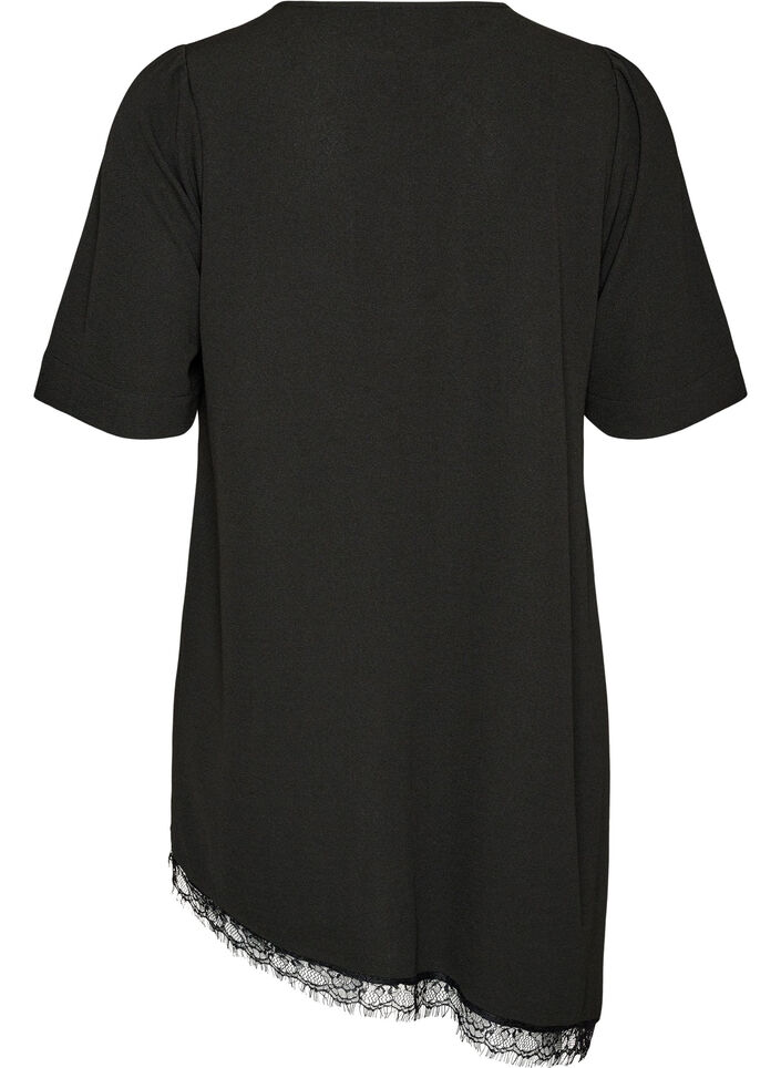 Tuniek met asymmetrische kanten rand, Zwart, Packshot image number 1