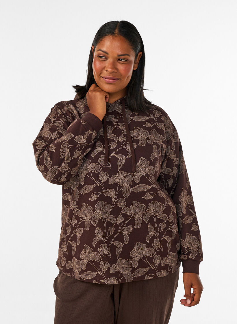 Sweat &agrave; capuche avec imprim&eacute; int&eacute;gral, Marron, Model image number 0
