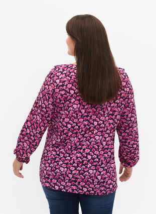 Bedrukte blouse met ruches, Navy Purple AOP, Model image number 1