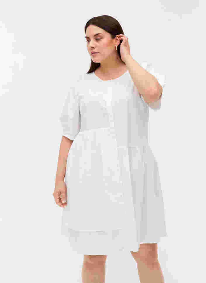 Robe chemise en coton à manches bouffantes, Bright White, Model image number 0