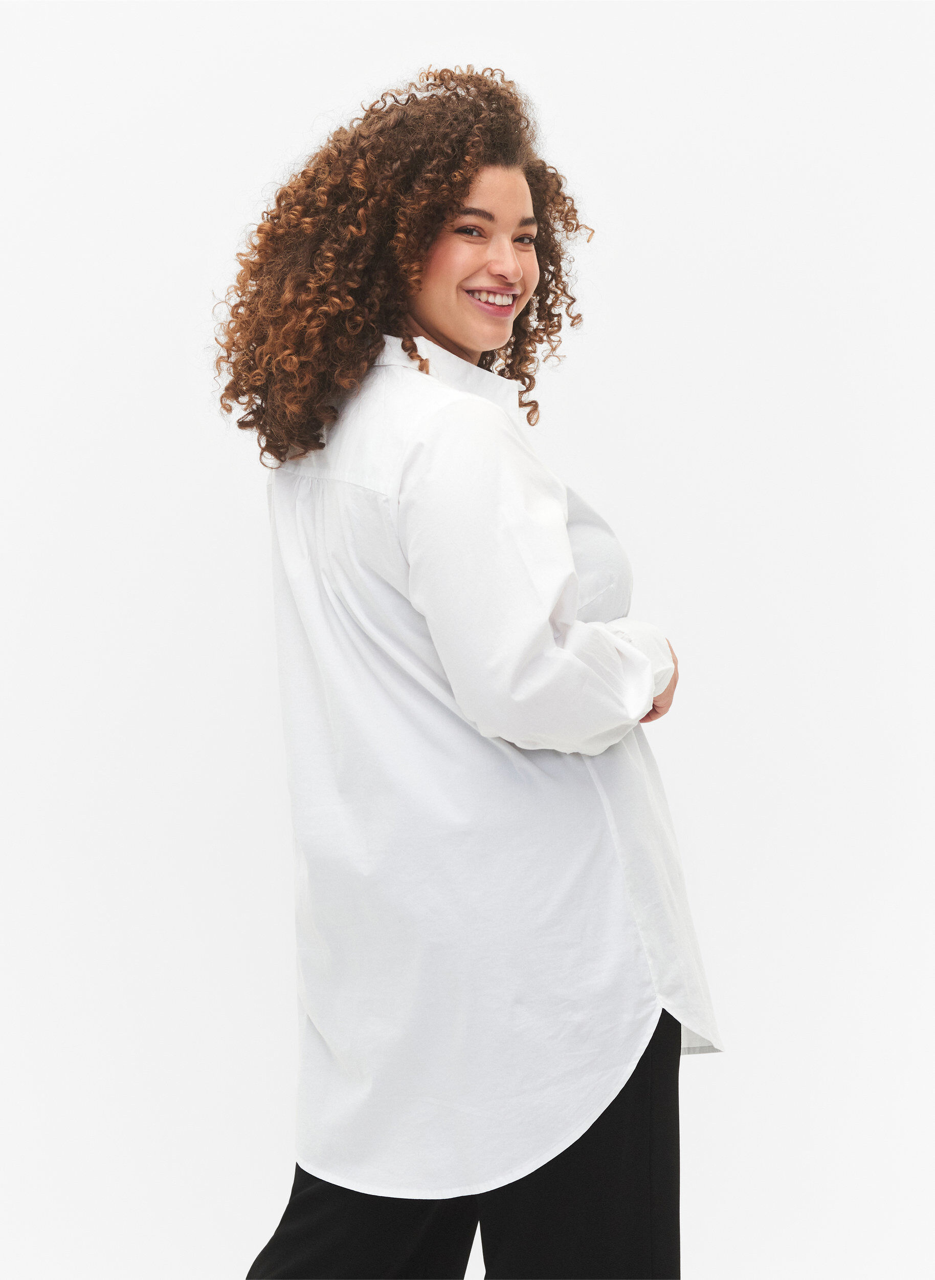 ZizziLange katoenen shirt, Bright White, Model image number 1