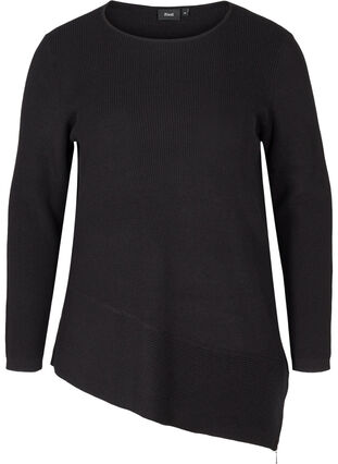 Gebreide blouse met asymmetrische onderkant, Black, Packshot image number 0