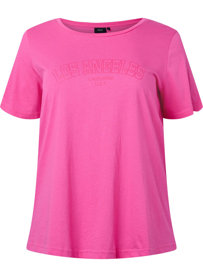 T-shirt en coton avec texte imprim&eacute;, Shocking Pink W. LOS, Packshot image number 0