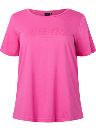 T-shirt en coton avec texte imprimé, Shocking Pink W. LOS, Packshot image number 0