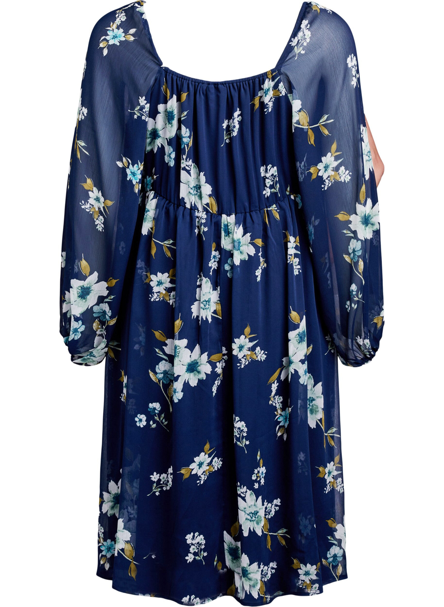 ZizziChiffon feestjurk met lange mouwen, Blauw, Packshot image number 1