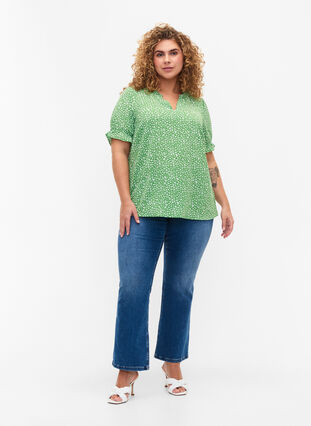 Korte mouw blouse met print , Green Ditsy, Model image number 2