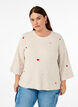 Gebreide blouse met hartjes en 3/4 mouwen, Beige, Model image number 0