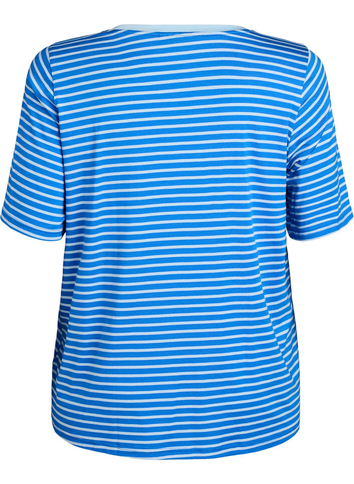 T-shirt met TENCEL&trade; Lyocell en strepen, Blauw, Packshot image number 1