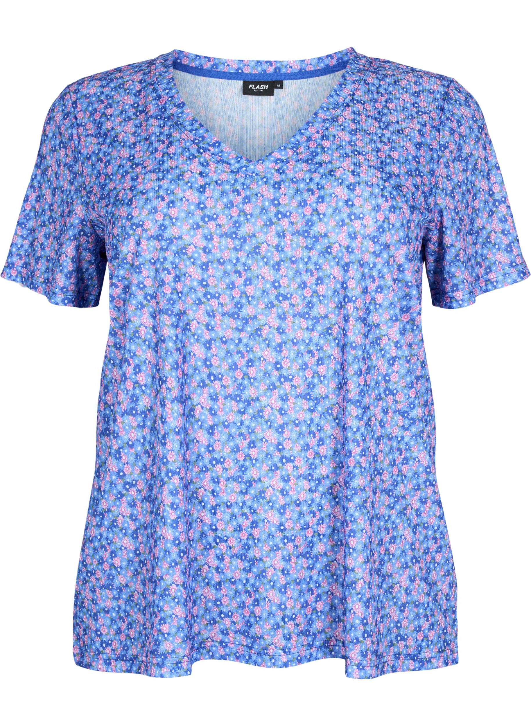 Zizzi FLASH - T-shirt imprim&eacute; avec col en V, Blue Rose Ditsy, Packshot image number 0