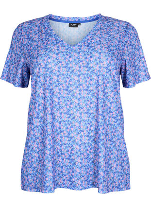 FLASH - T-shirt imprimé avec col en V, Blue Rose Ditsy, Packshot image number 0