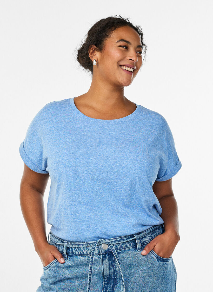 Gem&ecirc;leerd T-shirt met korte mouwen, Blauw, Model image number 0
