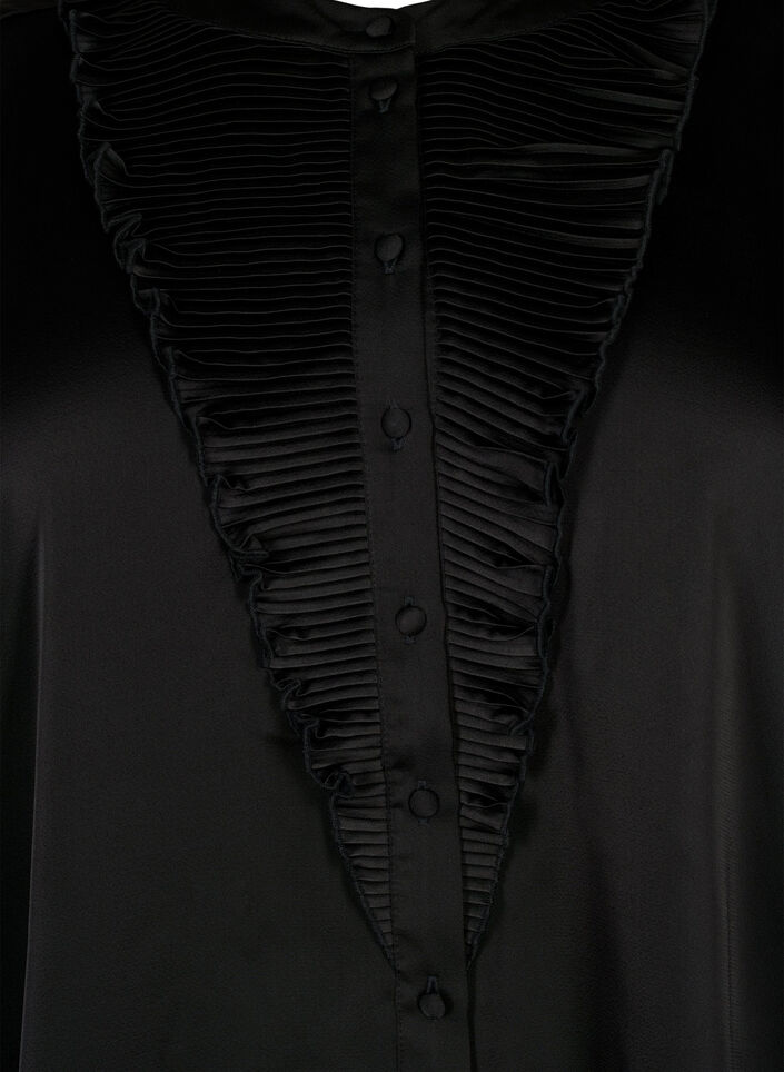 Satijnen overhemd blouse met ruches, Black, Packshot image number 2