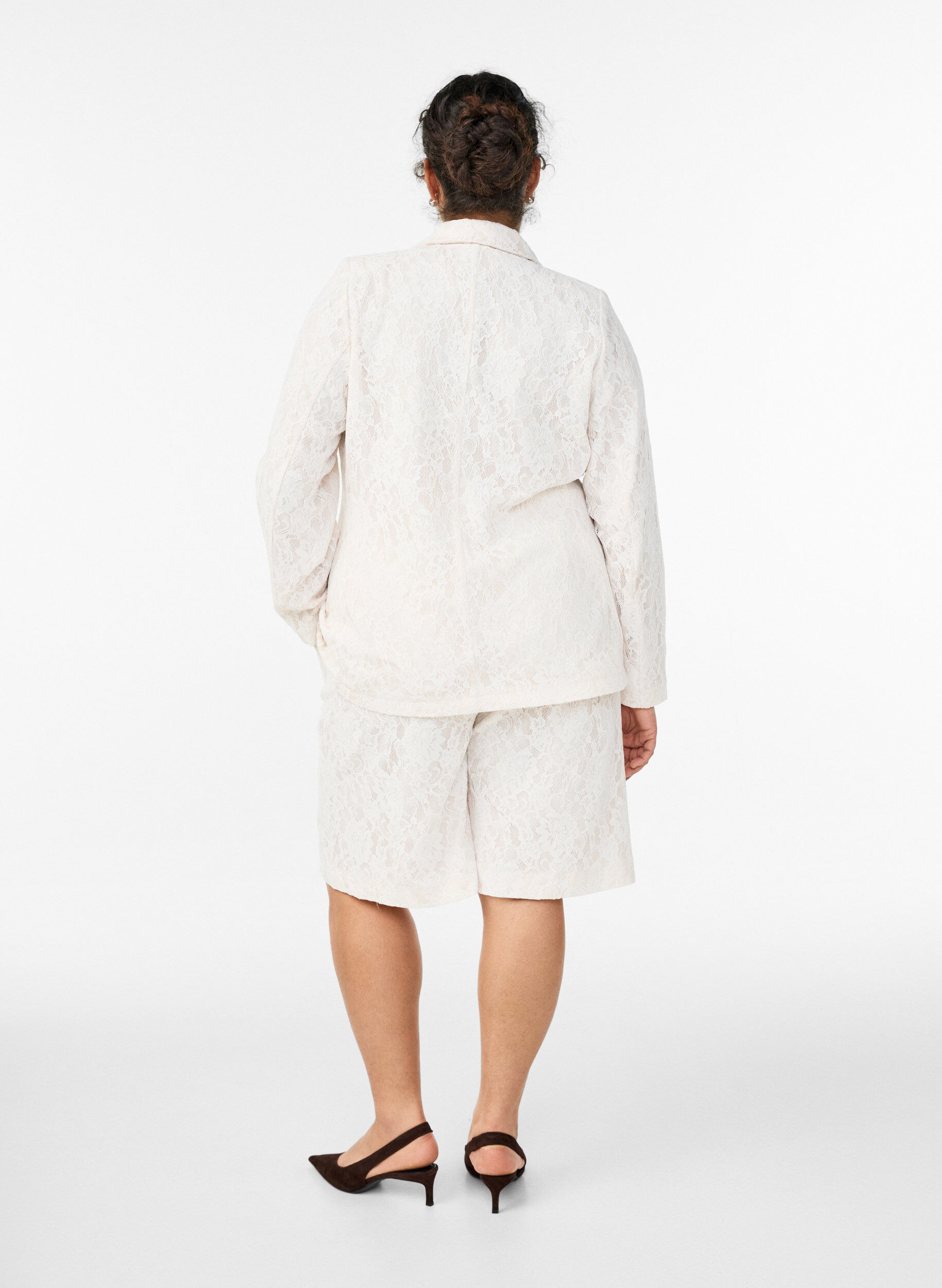 ZizziBermuda shorts van kant met hoge taille, Vanille, Model image number 1