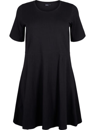 Robe en coton de couleur unie avec des manches courtes, Black Solid, Packshot image number 0