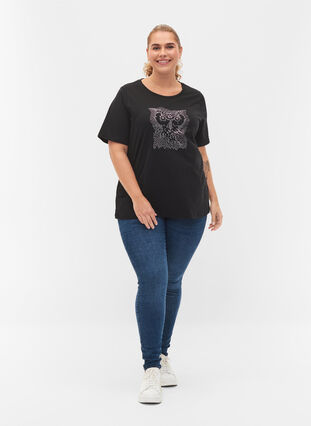 T-shirt avec rivets en coton biologique, Black Owl, Model image number 2
