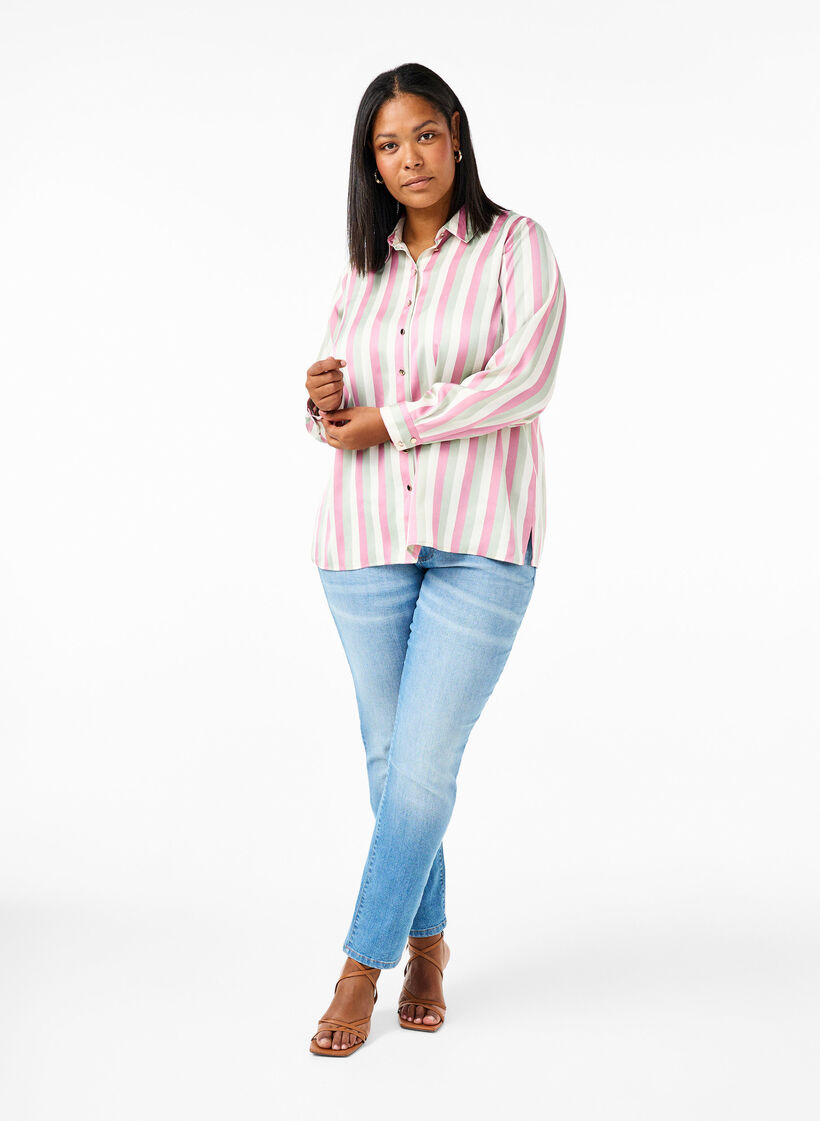 Chemises en satin rayé, Rose Stripe, Model image number 2