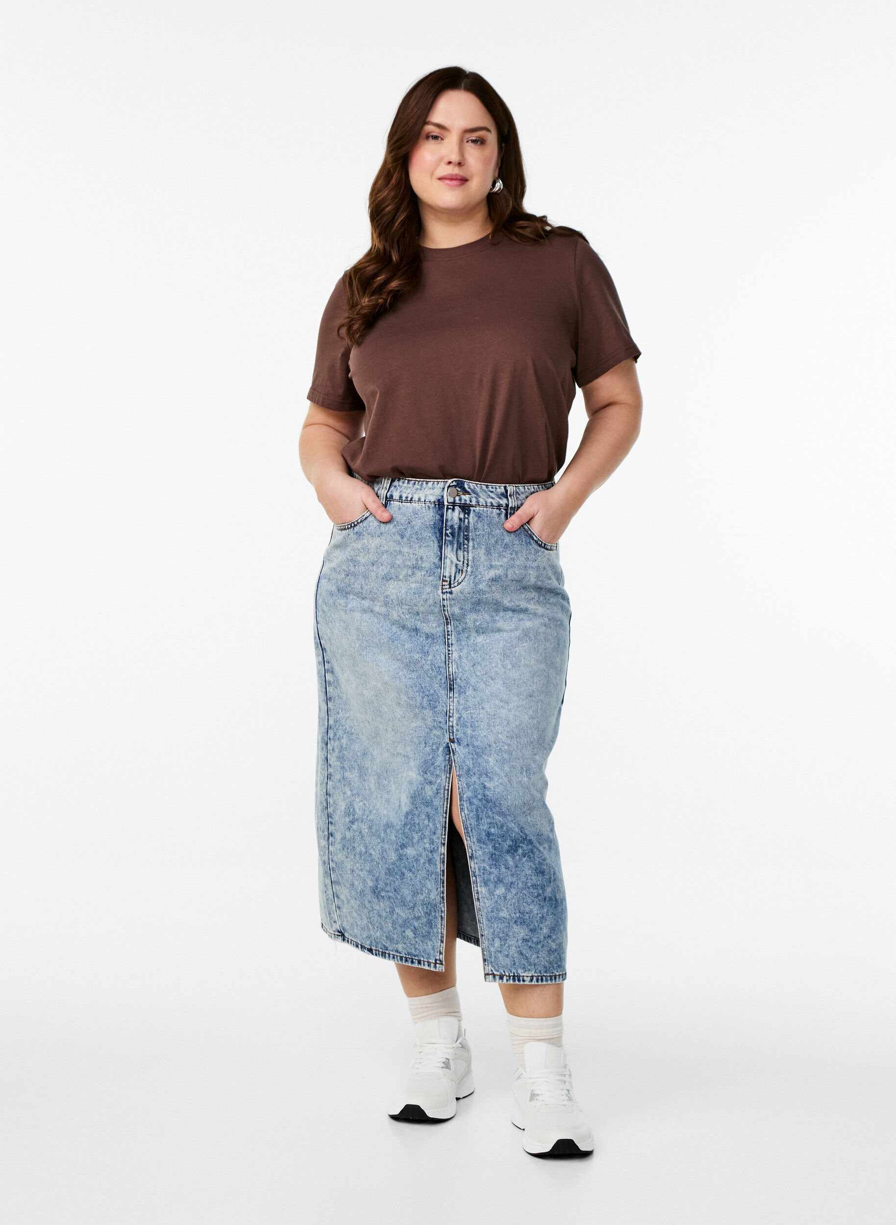 ZizziDenim maxi rok met een voorsplit, Blauw, Model image number 0