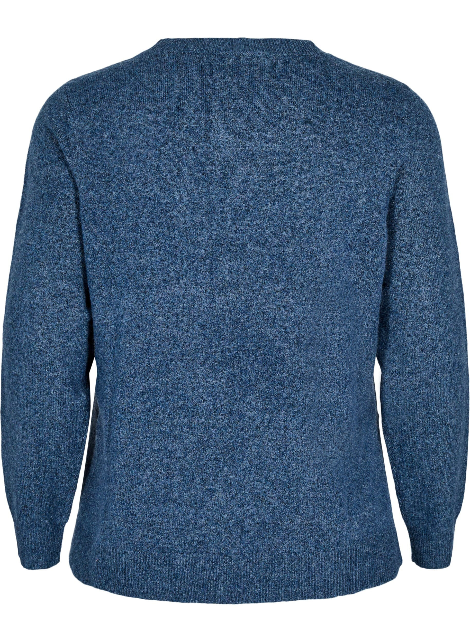 ZizziGebreide trui met wol en splitten, Bering Sea Mel., Packshot image number 1