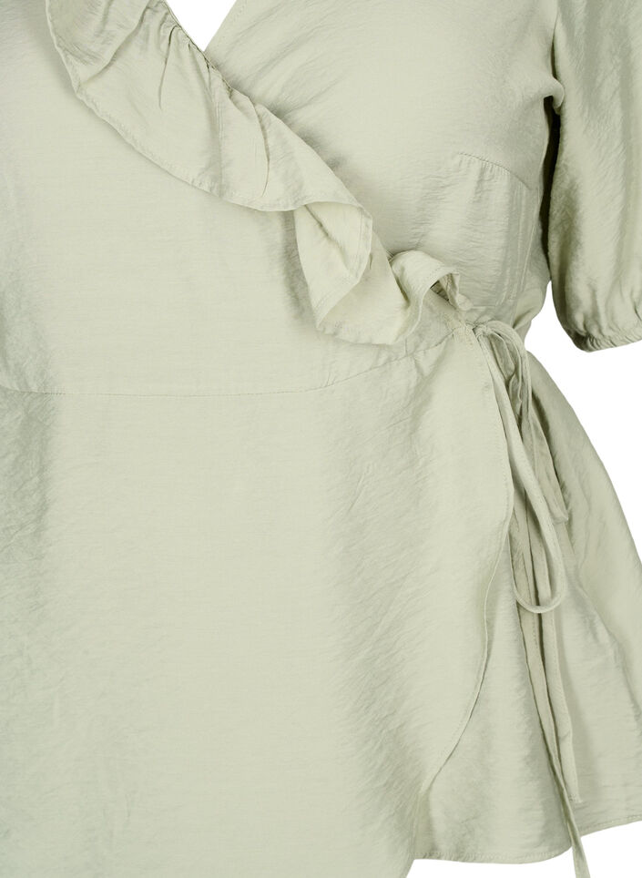Blouse cache-cœur en viscose avec manches mi-longues, Seagrass , Packshot image number 2