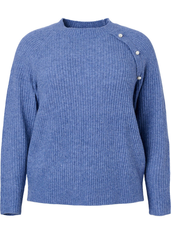 Gemêleerde pullover met parelknopen, Coastal Fjord Mel., Packshot image number 0