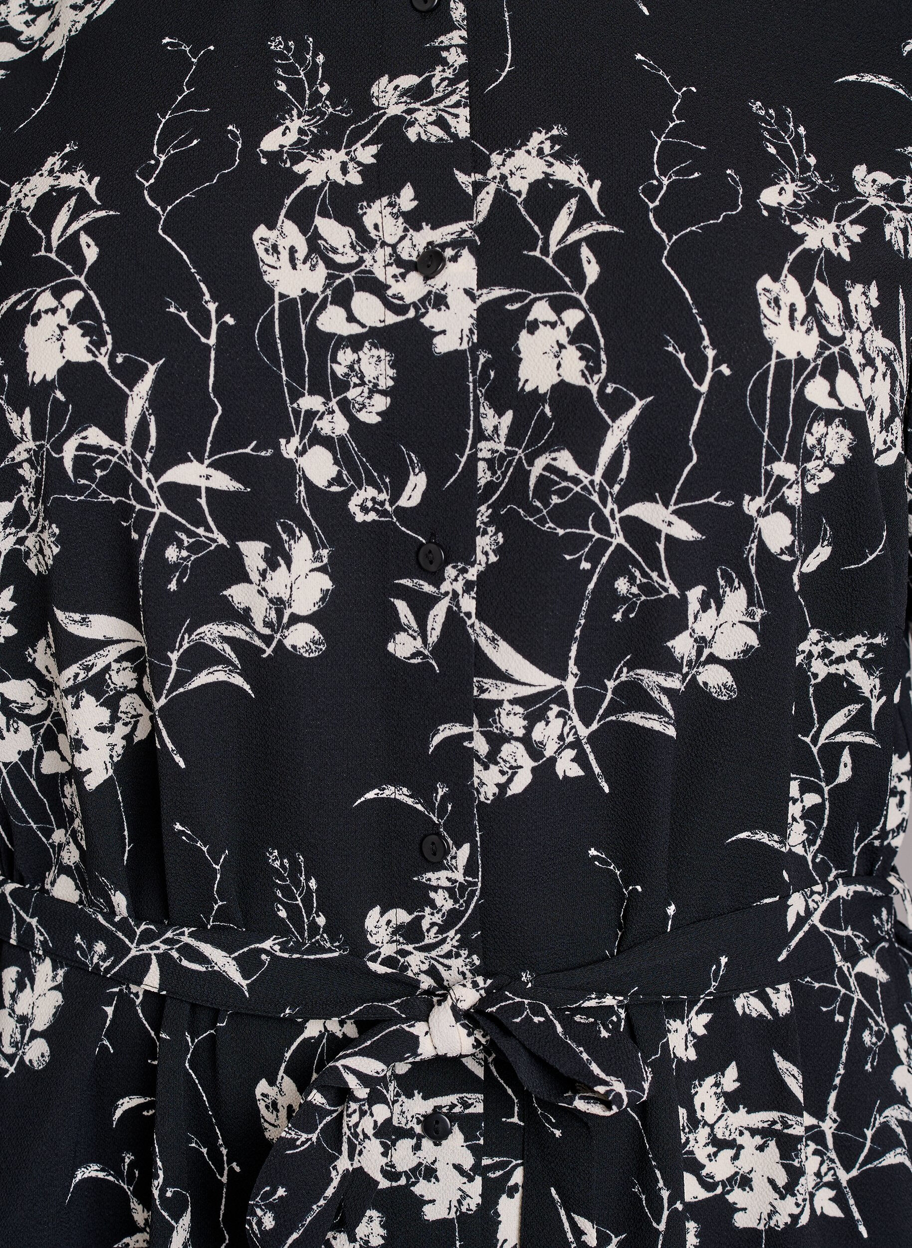 ZizziLang&auml;rmelige overhemdjurk met strikceintuur, Zwart, Packshot image number 2