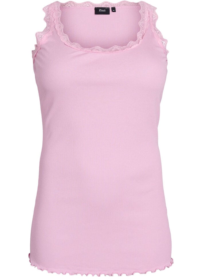 Top met kanten rand, Roze, Packshot image number 0