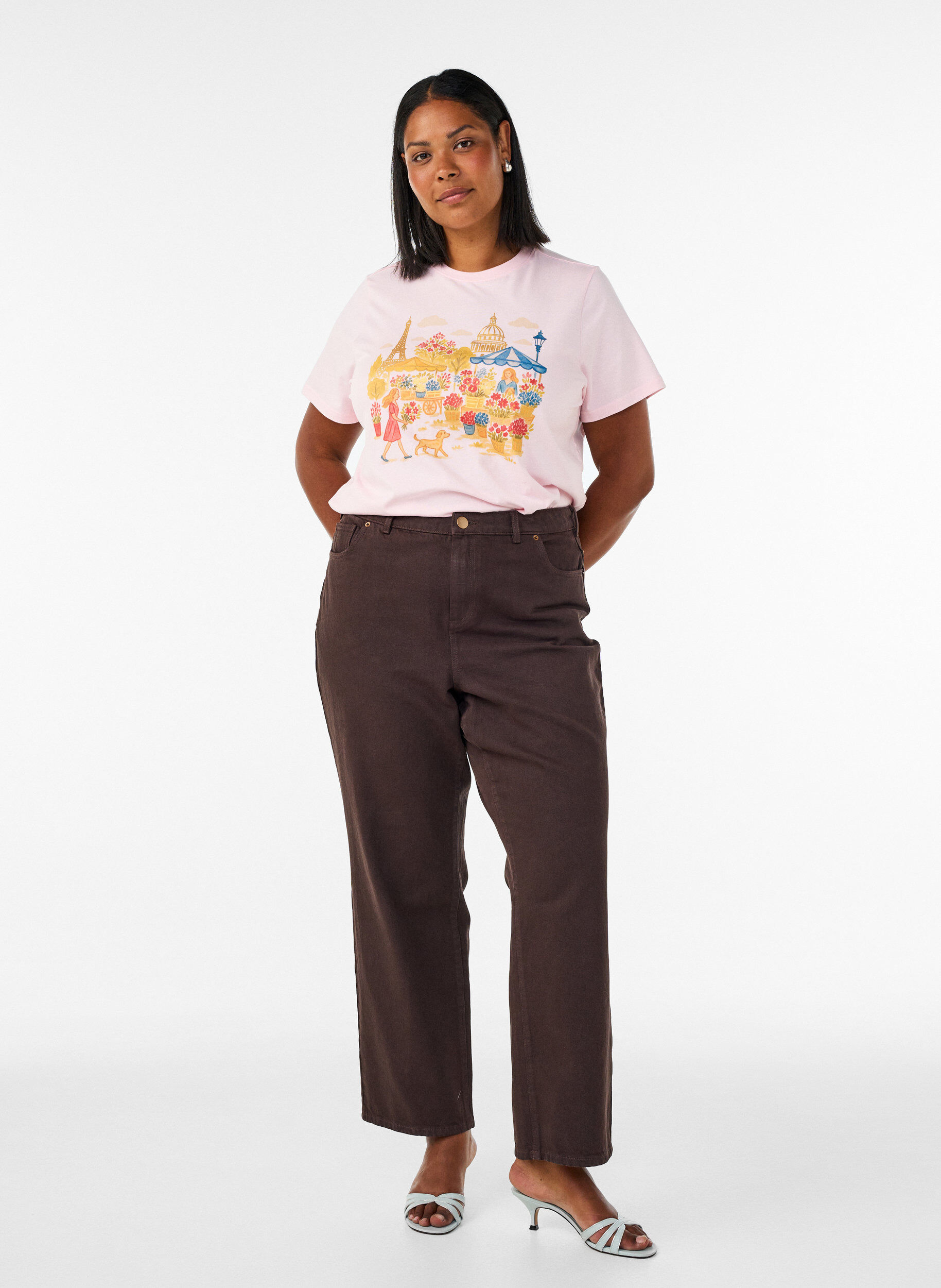 ZizziT-shirt en coton bio avec imprim&eacute; sur le devant, Rose, Model image number 1