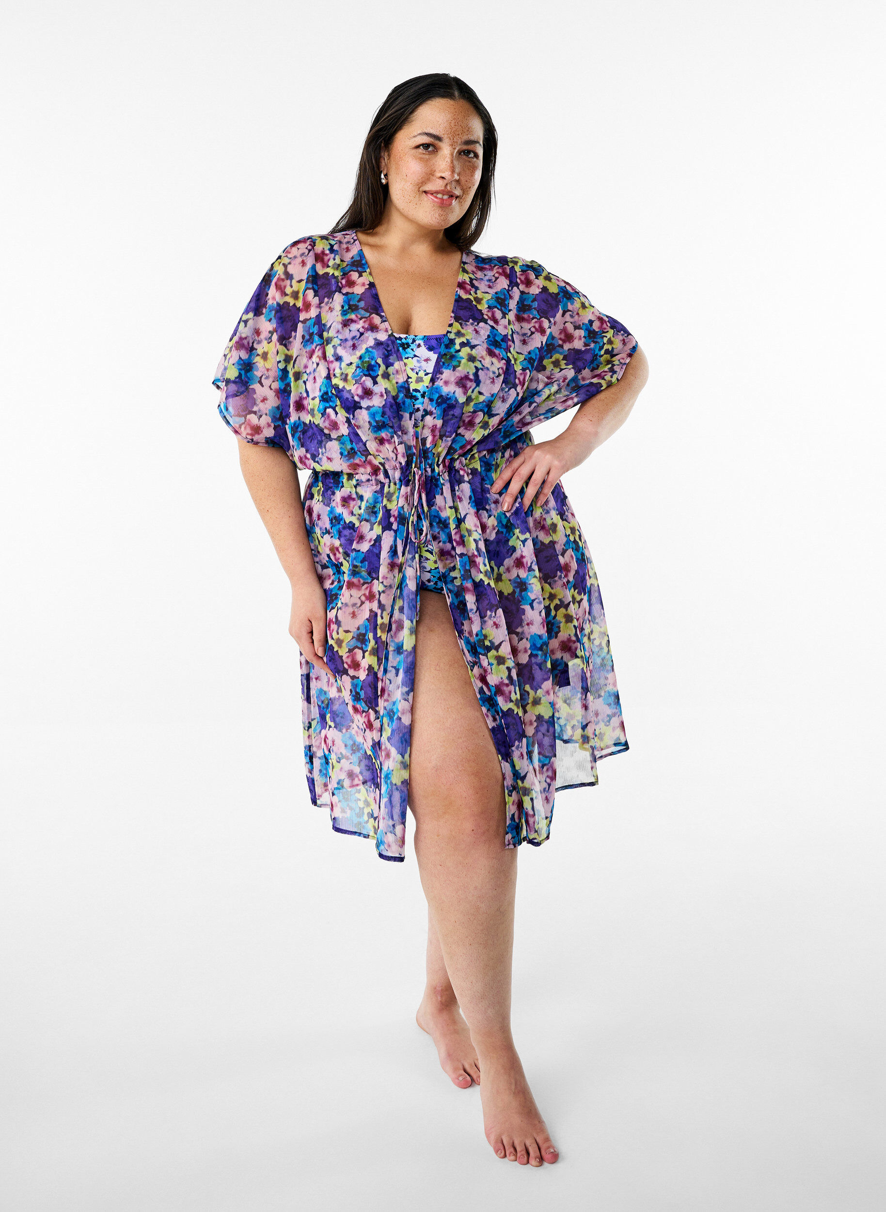 ZizziStrand kimono met print, Blauw, Model image number 0