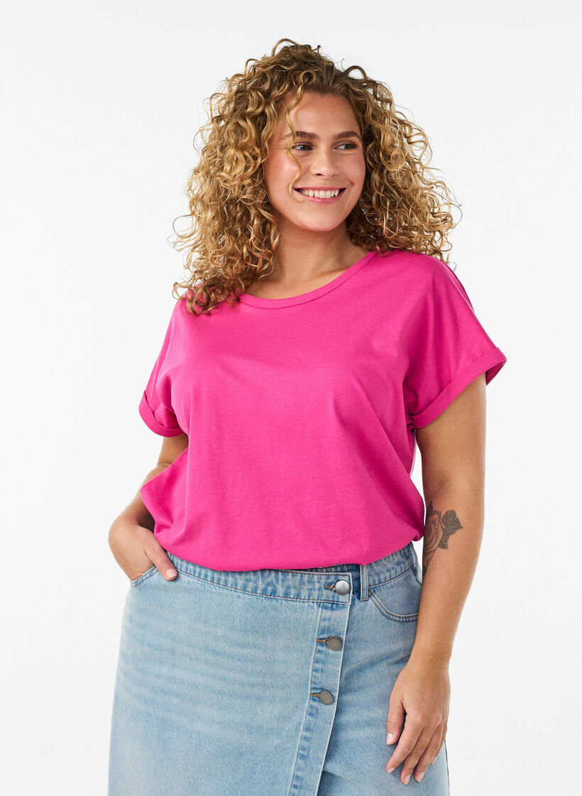 T-shirt met korte mouwen van katoenmix, Roze, Model image number 0
