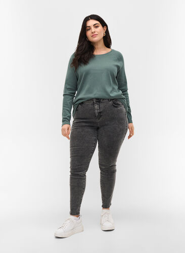 Super slim Amy jeans met hoge taille, Grey Denim, Model image number 0