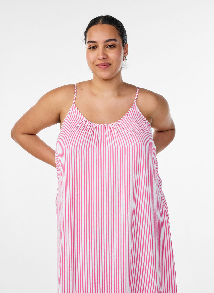 Robe d'&eacute;t&eacute; &agrave; rayures et &agrave; forme en A, Rose, Model image number 2
