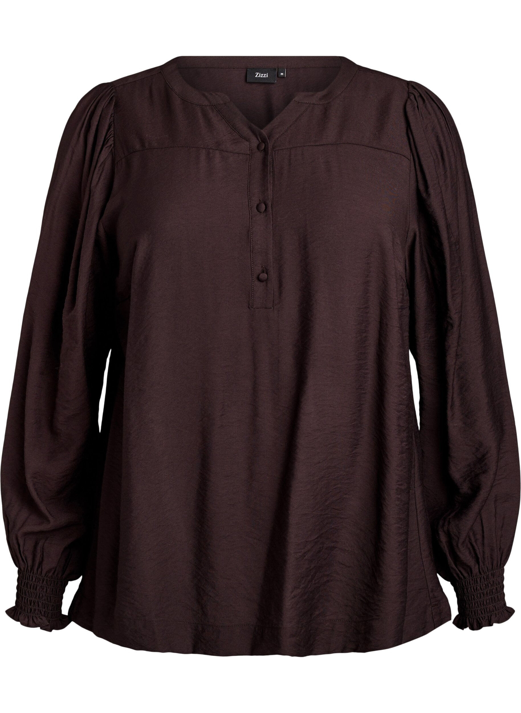 ZizziViscose blouse met smock en geplooide details, Bruin, Packshot image number 0