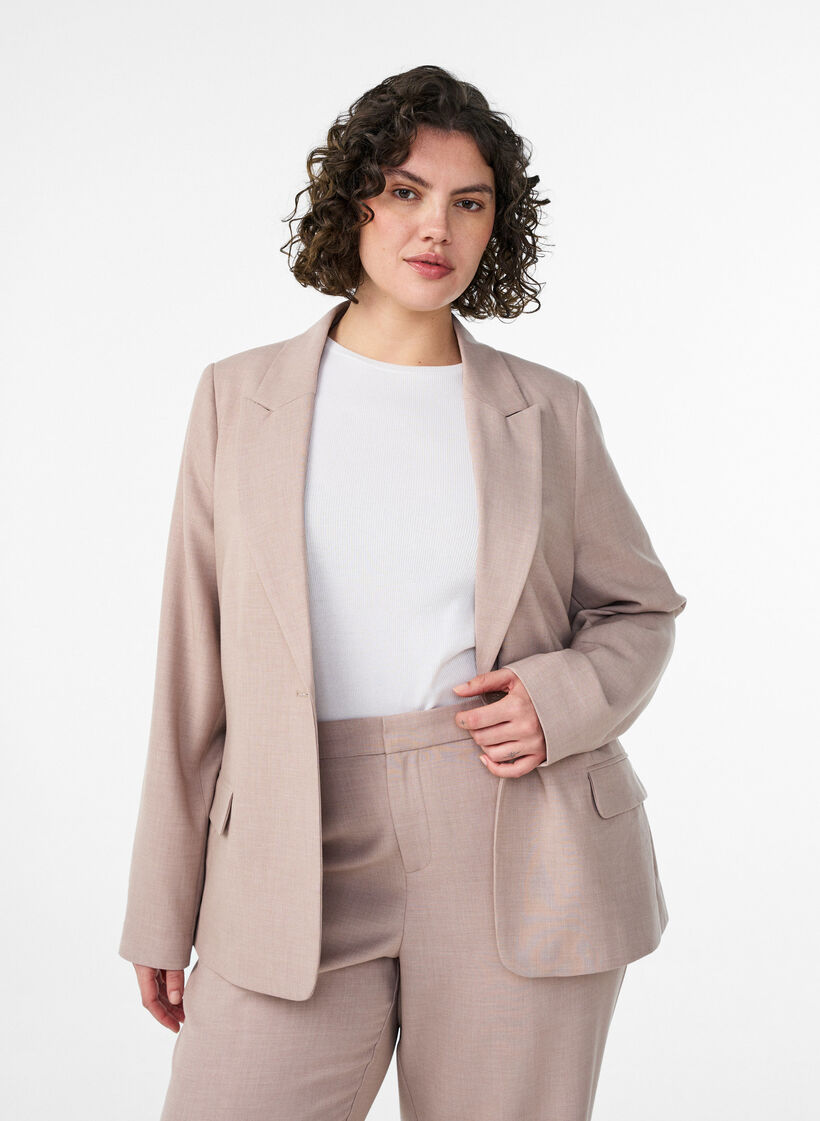 Klassieke blazer met knoopsluiting en zakken, Beige, Model image number 0