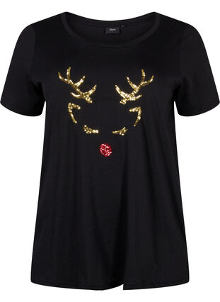 T-shirt de Noël en coton, Black Reindeer, Packshot image number 0