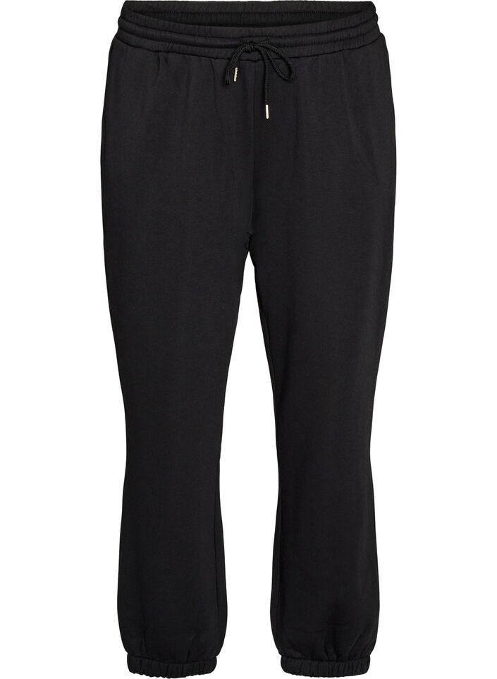 Sweatpants met hoge taille en trekkoord, Zwart, Packshot image number 0