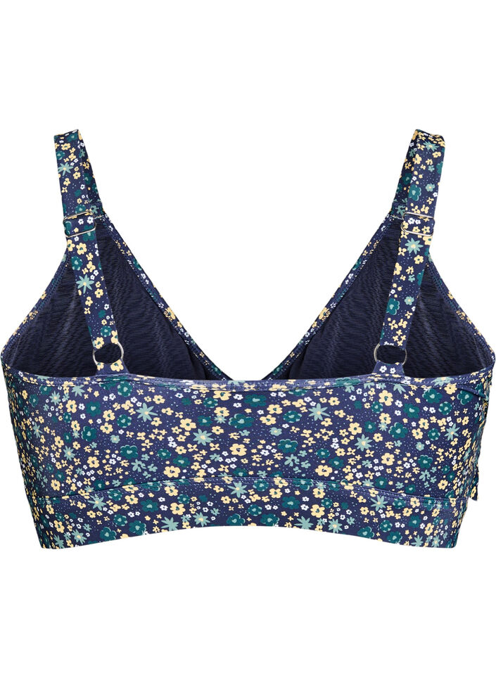 Haut de bikini &agrave; fleurs et &agrave; d&eacute;tails de jabot, Bleu p&eacute;trole, Packshot image number 1
