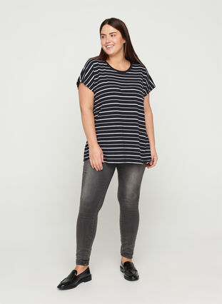 Katoenen t-shirt met strepen, Black/White Stripe, Model image number 2