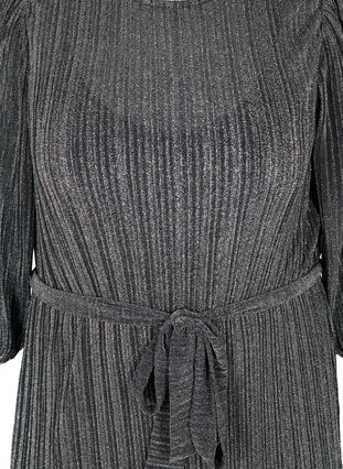Midi-jurk met glitter, riem en 3/4 mouwen, Black W. SILVER, Packshot image number 2