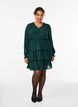 Korte jurk met ruches en een textuurpatroon, Groen, Model image number 1