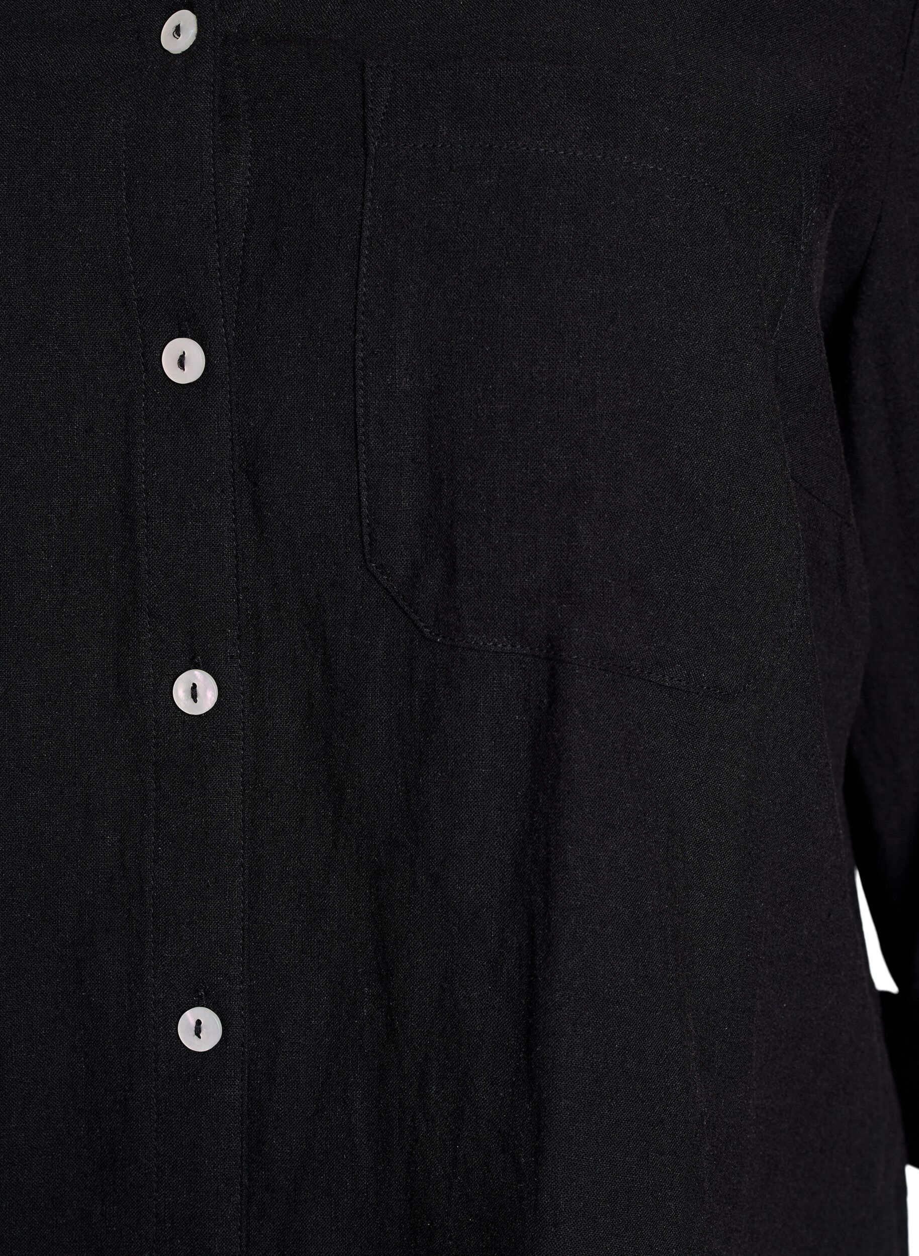 ZizziLinnen en viscose shirt met 3/4 mouwen, Zwart, Packshot image number 2