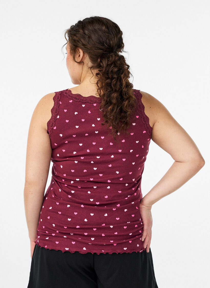 Top avec imprim&eacute; et bord en dentelle, Bordeaux, Model image number 2
