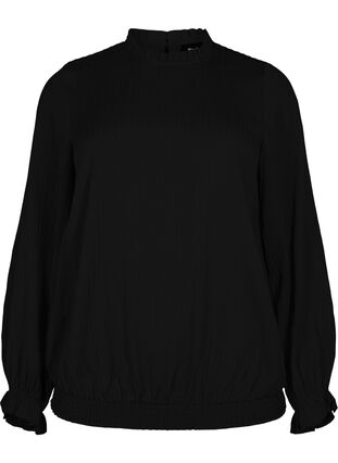 Smok blouse met ruches en textuur, Black, Packshot image number 0