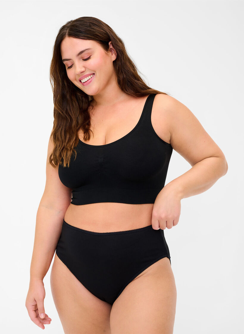 Slip 3-pack en coton avec taille r&eacute;guli&egrave;re, Noir, Model image number 0