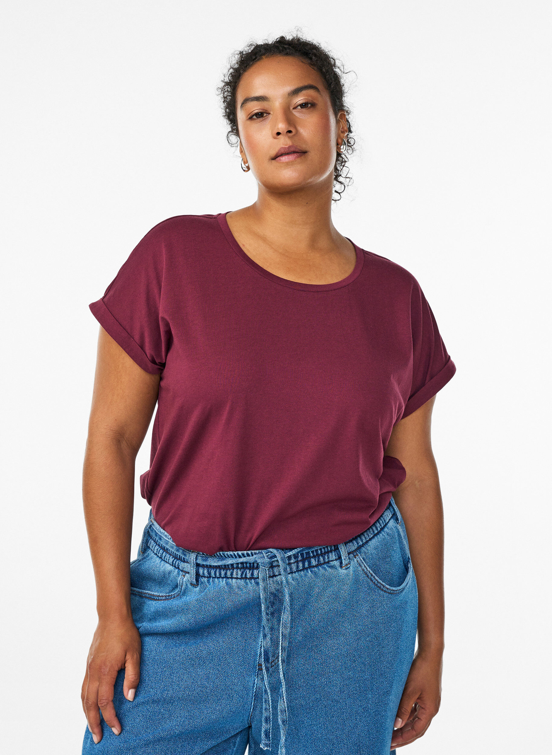 T-shirt met korte mouwen van katoenmix, Rood, Model